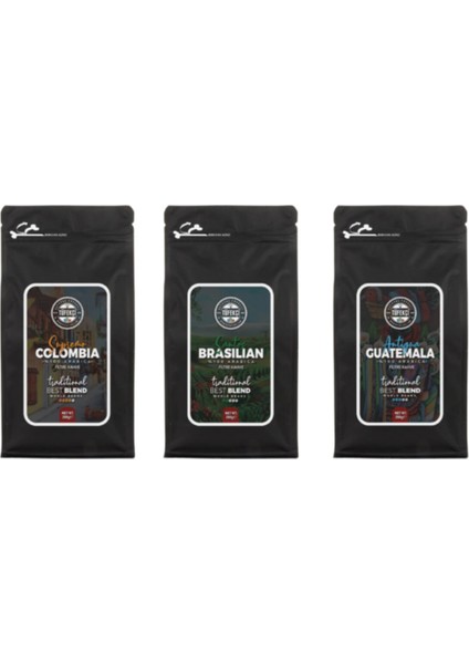 By Tüfekçi 3X250 gr Yöresel Set Colombia Supremo Brasilian Santos Guatemala Antigua Best Blend