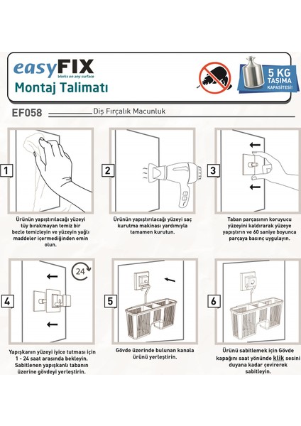 Teknotel Easyfıx Yapıskanlı Plastik Banyo Fırçalık Rafı Beyaz EF058