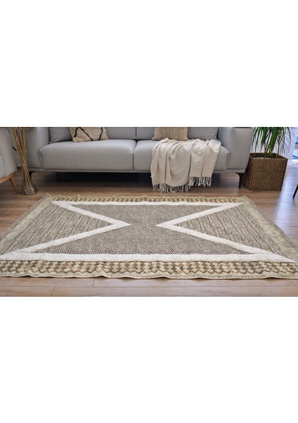 Rustik Yellow 4009 Bej Haki Iskandinav Stil Kilim