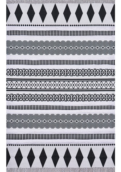 Rustik Black White 4007 Iskandinav Boho Stil Siyah Beyaz Desenli Kilim