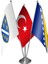 92 98 Bosnia ve Yeni Bosna Herksek Bayrakları Türkiye Bayrağı Üçlü Saten Masa Bayrak Set 1