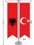 Arnavutluk Bayrağı Çift Başlı Kartal ve Türkiye Saten T Direk Masa Bayrağı 2'li 2