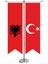 Arnavutluk Bayrağı Çift Başlı Kartal ve Türkiye Saten T Direk Masa Bayrağı 2'li 3