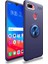 Oppo A7X / A12 / A5S Kılıf Ultra Korumalı Yüzüklü Manyetik Ravel Silikon + Cam Ekran Koruyucu Lacivert 1