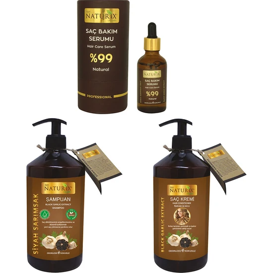 Naturix %99 Natural Saç Dökülme Önleyici ve Saç Çıkarıcı 3’lü Set Serum + Şampuan + Saç Kremi