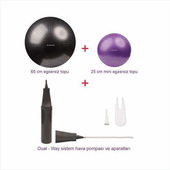 Elsefeel Pilates&egzersiz Top Seti (65 cm Pilates Topu + 25 cm Pilates Topu + Dual-Way Pompa)