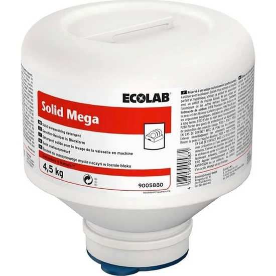 Ecolab Solid Mega 4,5kg Orta ve Sert Sularda Etkili, Süper Konsantre, Katı Bulaşık Makinesi Deterjanı