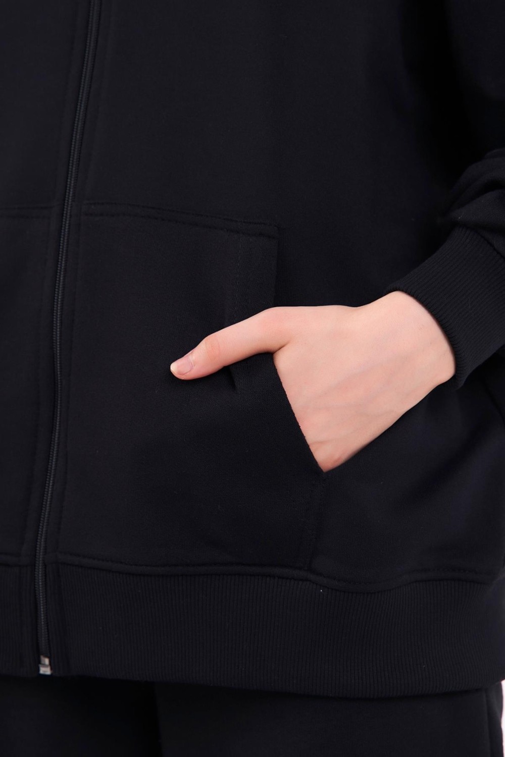 Mmetalic Siyah Kanguru Cepli Kapüşonlu Fermuarlı Oversize Kadın Sweatshirt görsel 5