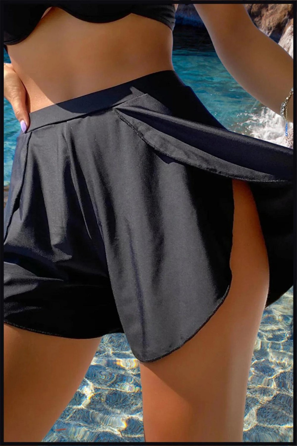 Miss Maral Kadın Deniz Havuz Şortu Etek Görünümlü Yırtmaçlı Şık Model (Içte Bikini Slip ) 1100 görsel 3