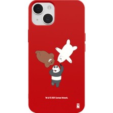 Casen iPhone 15 Plus Sevimli Ayıcık Panda Tasarımı Kırmızı Renkli Silikon Kılıf We Are Bears