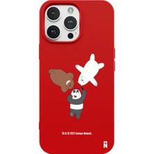 Casen iPhone 15 Pro Max Sevimli Ayıcık Panda Tasarımı Kırmızı Renkli Silikon Kılıf We Are Bears
