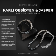 Osmanlı Doğal Taş Gri Jasper-Karlı Obsidyen Doğal Taş Tesbih Bileklik Seti