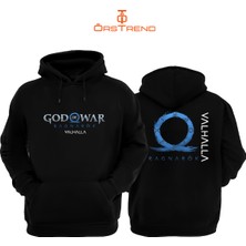 Ors Trend God Of War Ragnarök Valhalla Baskılı 3 Iplik Unisex Siyah Kapişonlu Sweatshirt