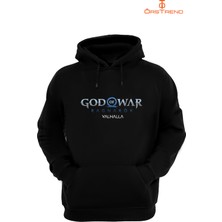 Ors Trend God Of War Ragnarök Valhalla Baskılı 3 Iplik Unisex Siyah Kapişonlu Sweatshirt