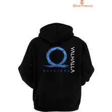 Ors Trend God Of War Ragnarök Valhalla Baskılı 3 Iplik Unisex Siyah Kapişonlu Sweatshirt