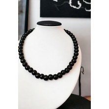 Siyah oniks doğal taş kolye Oniks taşı kolye Siyah choker kolye