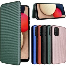 Seashell Digital Karbon Fiber Doku Deri Kılıf Samsung Galaxy A02S (166.5X75.9X9.2MM) Için Otomatik Emici Stand Kapağı (Yurt Dışından)