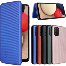 Seashell Digital Karbon Fiber Doku Deri Kılıf Samsung Galaxy A02S (166.5X75.9X9.2MM) Için Otomatik Emici Stand Kapağı (Yurt Dışından)