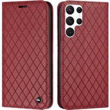 Seashell Digital Samsung Galaxy S22 Ultra 5g Rhombus Için Kabartma Litchi Doku Pu Deri Tam Koruma Kapağı Rfıd Engelleme Telefon Standı Stand Cüzdan Kılıf Kırmızı (Yurt Dışından)