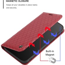 Seashell Digital Samsung Galaxy S22 Ultra 5g Rhombus Için Kabartma Litchi Doku Pu Deri Tam Koruma Kapağı Rfıd Engelleme Telefon Standı Stand Cüzdan Kılıf Kırmızı (Yurt Dışından)