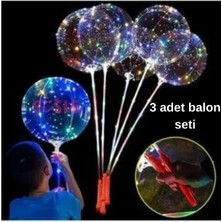 Canlı Petshop Işıklı Balon Çoçuklar Için 3 Pilli 3 Fonksiyonlu Saplı Şeffaf Işıklı Balon Çubuklu Set 3 Adet Balon