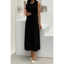 Bym Fashion Sıfır Kollu Uzun Sandy İçlik Elbise 3197 Siyah