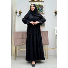 Bym Fashion Kol Lastikli Kat Görünümlü Abayalı Elbise Takım 3859 Siyah