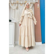 Bym Fashion Kol Lastikli Kat Görünümlü Abayalı Elbise Takım 3859 Taş