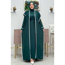 Bym Fashion Düğme Detaylı Yırtmaçlı Yelek ve Elbise İkili Takım 8485 Zümrüt