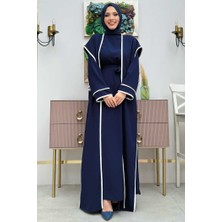 Bym Fashion Düğme Detaylı Yırtmaçlı Yelek ve Elbise İkili Takım 8485 Lacivert