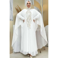 Bym Fashion Pul Payet Işlemeli Şifon Pelerinli Elbiseli Abiye Takım 3774 Ekru
