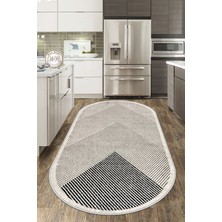 West Home Dijital Baskı Makinede Yıkanabilir Kaymaz Taban Leke Tutmaz  Bej Oval Mutfak Halısı Salon Halısı ve Yolluk