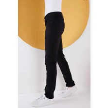 Lina Trend Erkek Siyah Düz Klasik Rahat Kesim Regular Fit Likralı Erkek Kot Pantolon