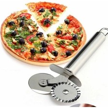 Durgunstore Çift Başlı Metal Pizza Kesici ve Hamur Ruleti