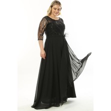 Ladies First Büyük Beden 3855 Siyah Uzun Abiye Elbise