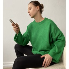 Minaaise Benetton Yeşili Oversize Bisiklet Yaka Yumoş Triko Kazak 26046