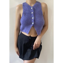 Minaaise Lila Buklet Likralı Triko Yelek 26036