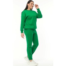 Ebsumu Kadın Büyük Beden Basıc Şardonlu Yeşil Sweatshirt