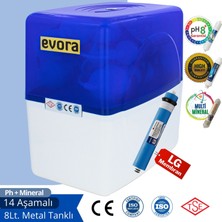 Evora 14 Aşamalı Lg Membranlı Multimineralli Alkalili Pompasız Kapalı Kasa Su Arıtma Cihazı Mavi