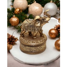 Elifeshop Lüks Motifli Işlemeli Gold Fil Biblo Mücevher Takı Kutusu Vitrin Masa Süsü Ofis Ev Yılbaşı Hediyesi2