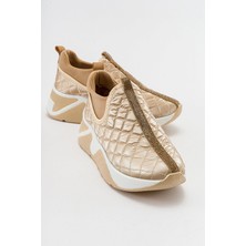 Kare Desen Taşlı Spor Ayakkabı BEJ