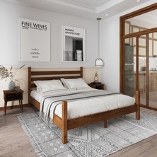 Urban Model Ceviz Renk Çam Ahşap Karyola ve Iki Komodin Set