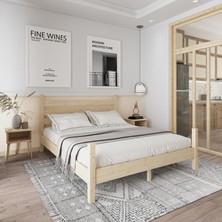 Urban Model Doğal Çam Ahşap Karyola ve Iki Komodin Set