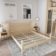 Urban Model Doğal Çam Ahşap Karyola ve Iki Komodin Set