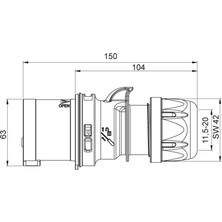 Mete Düz Fiş 32A 200-250V 2p+Pe 6 H IP44 Hızlı Bağlantı