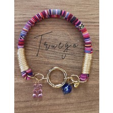 Ikili Kedi Köpek Boyun Tasması Bohem Kedi Kolyesi Yaylı Kilit - Pembe