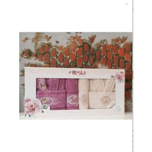 Fiesta F00035 Tuğra Nakışlı Aile Bornoz Seti - Mor