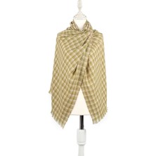 Bursa İpek Yeşil Krem Ekose Desen Kışlık Şal