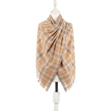 Bursa İpek Gold Krem Ekose Desen Kışlık Şal