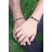 Gaıa&Amor Havlit Hematit Doğal Taş Makrome Örgü Tasarım Çift Bilekliği